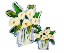 Lauren Dunn White Floral Acrylic Block - Small