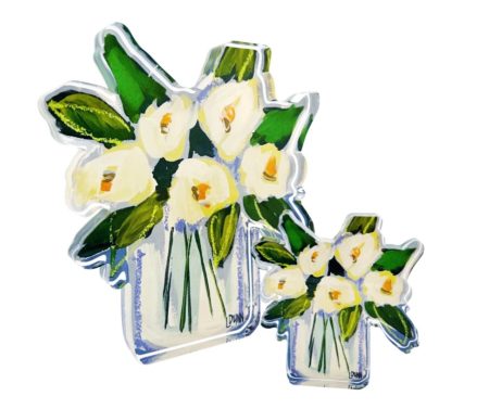 Lauren Dunn White Floral Bloom Acrylic Block - Large
