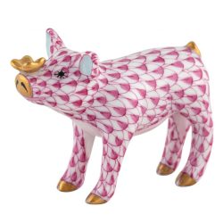 Herend Pig with Butterfly Figurine - Raspberry