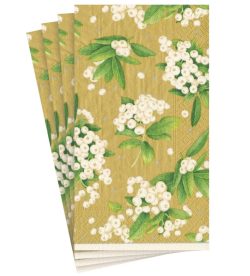 Caspari Christmas Berry Paper Napkins in Gold & White - Guest Towel