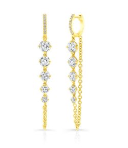 Brombergs Signature Collection Round Cut Diamond Huggie Chain Earrings