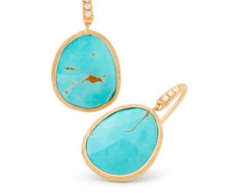 Marco Bicego Lunaria Yellow Gold Drop Earrings with Turquoise and Diamonds - Image 2