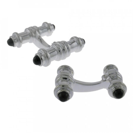 Deakin & Francis Sterling Silver Springbar Cufflinks with Onyx