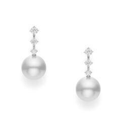 Mikimoto White South Sea Cultured Pearl and Diamond Drop Earrings