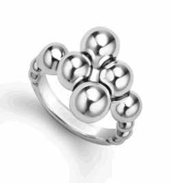 LAGOS Caviar Bubbly Silver Beaded Cross Over Ring