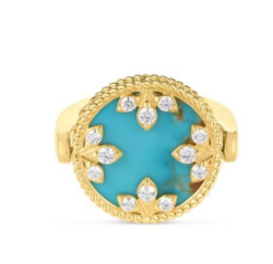 Roberto Coin Venetian Medallions Turquoise, Mother Of Pearl, And Diamond Reversible Ring