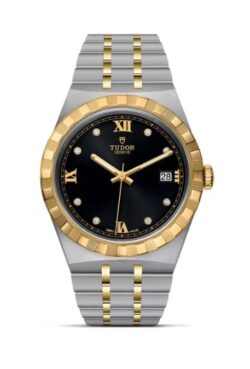 ROYAL BLK DIAL DIA HOURS 18KYG/SS BRAC