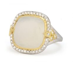 JudeFrances Mixed Metal Large Moroccan Pave Cushion Stone Ring - Moonstone