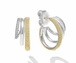 LAGOS Caviar Lux Two-Tone Three Ring Diamond Hoop Earrings