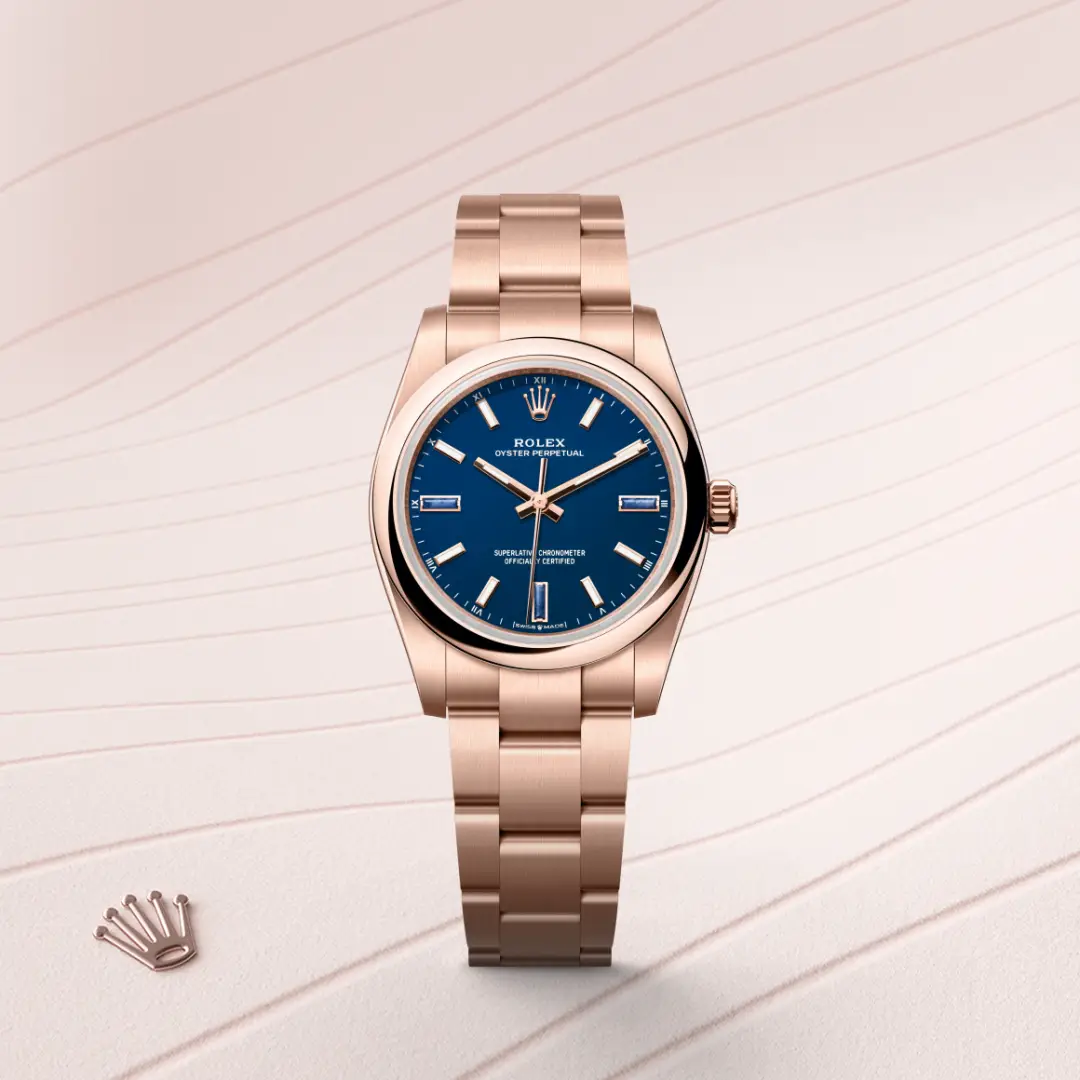 rolex Oyster Perpetual in 18 kt Everose gold, M124205-0002 - bromberg's