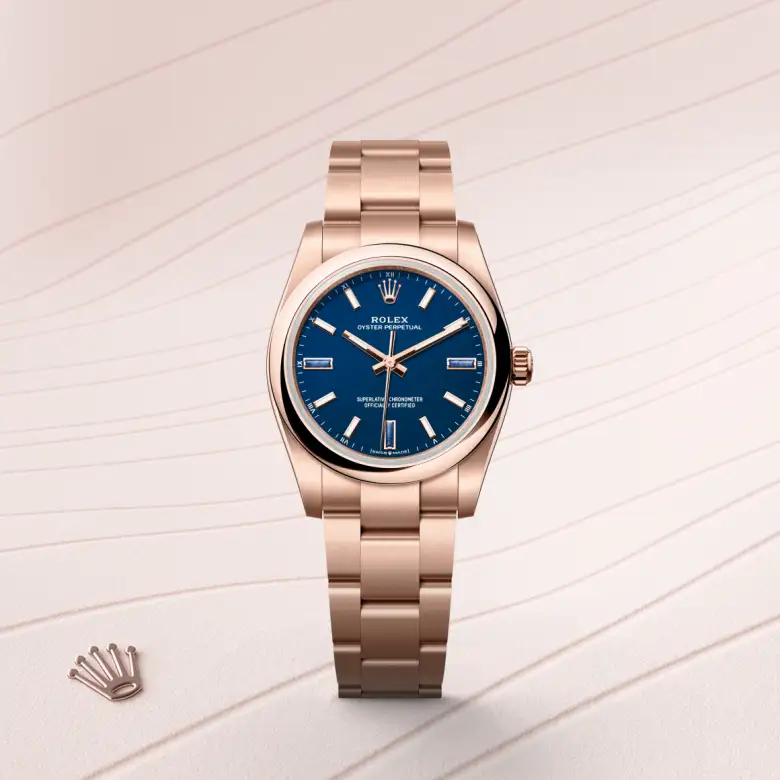 rolex Oyster Perpetual in 18 kt Everose gold, M124205-0002 - bromberg's