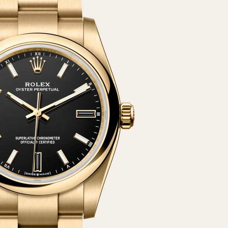 rolex Oyster Perpetual in 18 kt yellow gold, M124208-0001 - bromberg's