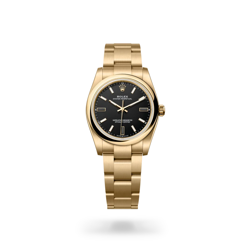 rolex Oyster Perpetual in 18 kt yellow gold, M124208-0001 - bromberg's
