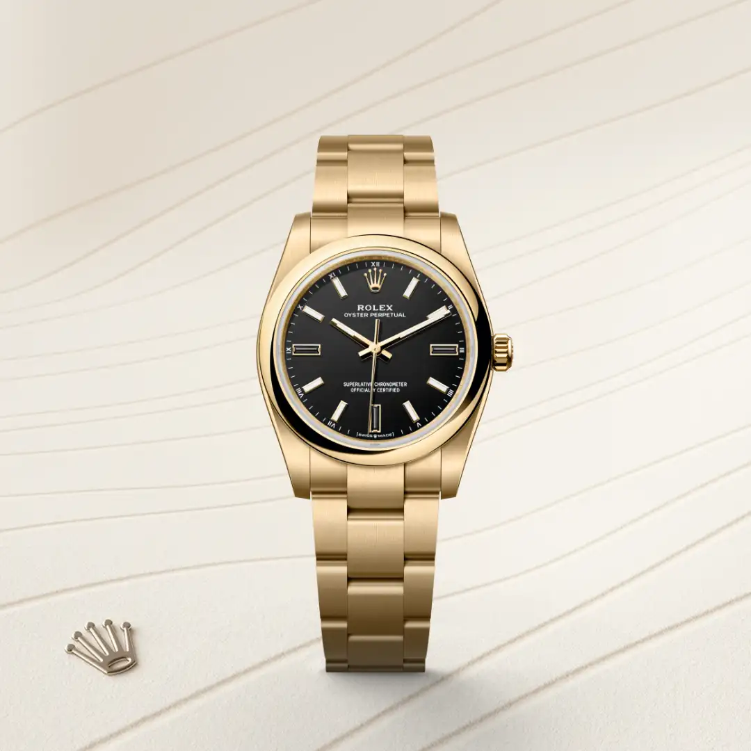 rolex Oyster Perpetual in 18 kt yellow gold, M124208-0001 - bromberg's