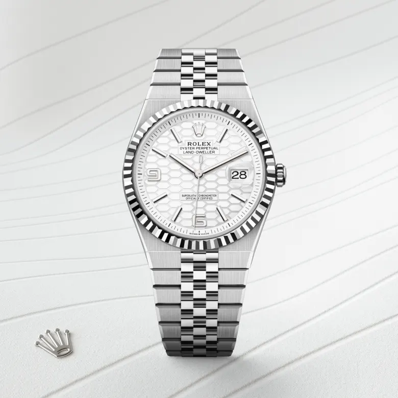 rolex Land-Dweller in White Rolesor - combination of Oystersteel and white gold, M127334-0001 - bromberg's