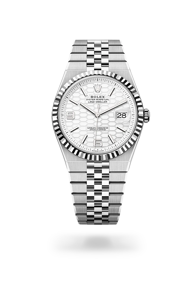 rolex Land-Dweller in White Rolesor - combination of Oystersteel and white gold, M127334-0001 - bromberg's