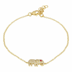 14K Yellow Gold Diamond Elephant With Ruby Eye