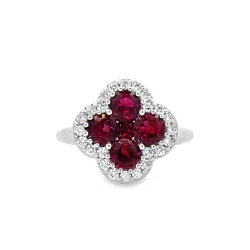Brombergs Signature Collection Ruby And Diamond Clover Ring